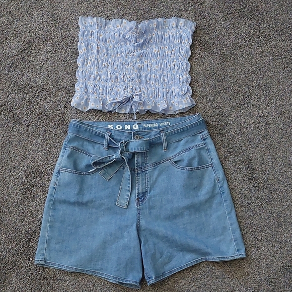 Disty Floral Blue Yellow Floral Tube Top 90s Y2K Summer Beach Boho XL - Picture 1 of 4